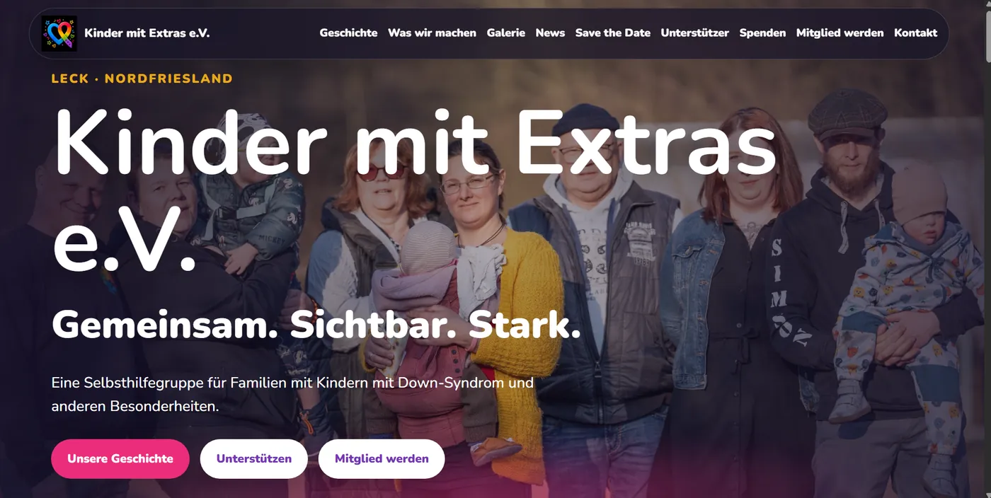 Echter Screenshot der Website Kinder mit Extras e.V.