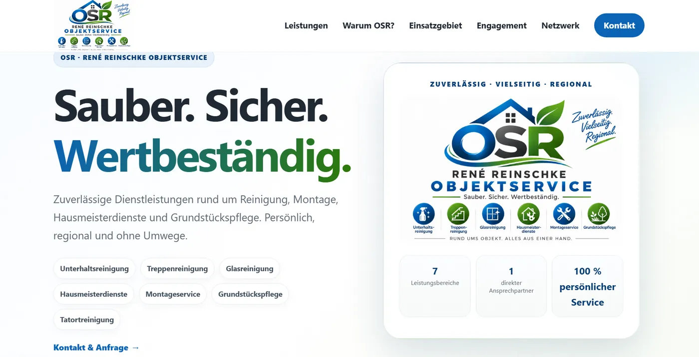 Screenshot der Website von OSR – René Reinschke Objektservice
